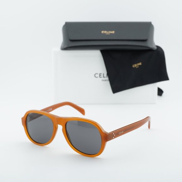 Celine CL40298I 45A CELINE 3 DOTS Sunglasses Brown Aviator Frame, Grey Lenses - Picture 9 of 9